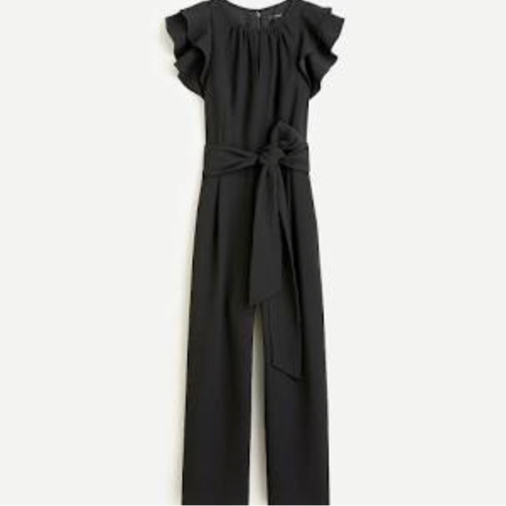 Ruffle-sleeve jumpsuit in 365 crepe